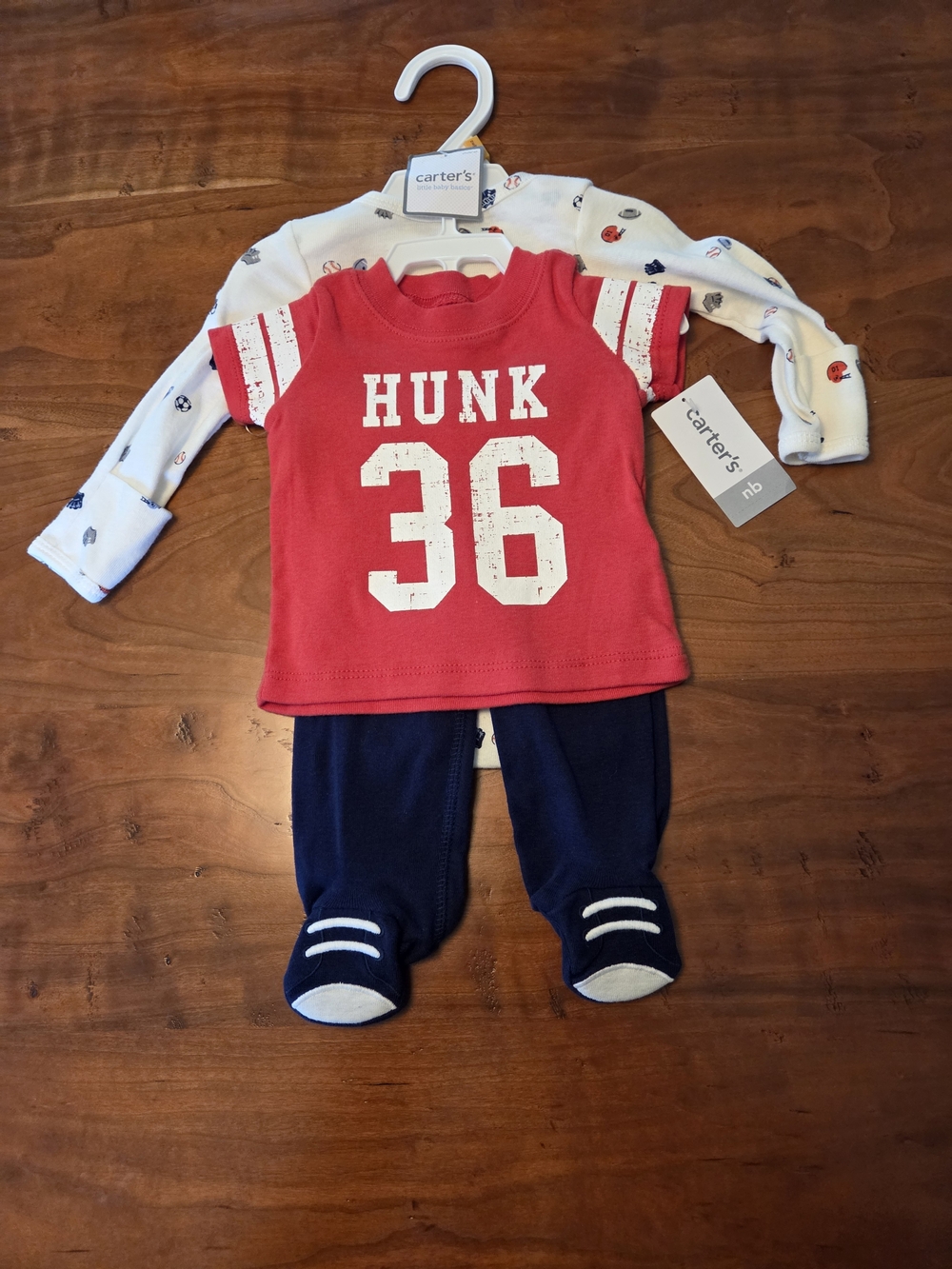 Carter's Red 'HUNK 36' Baby Outfit Set with Navy Footed Pants
